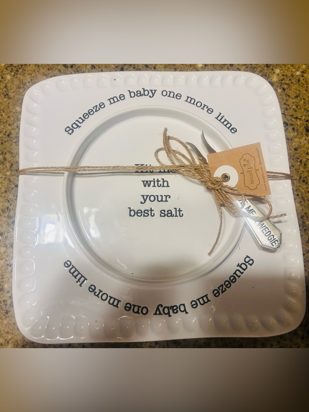 Mud Pie White Ceramic Serving Platter with Playful Text